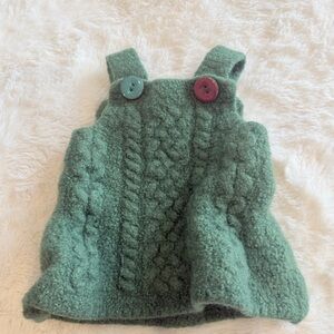 Aran Ireland Cable Knit Dress Sz 0-3 Mo Green Merino Wool Pinafore Irish AAA